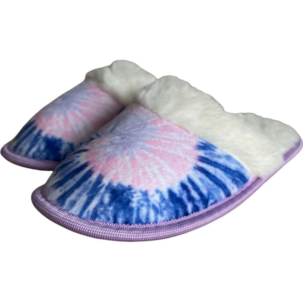 🐶Girl’s Slippers L (1-2)VIP Slippers Tie Dye Lilac Faux Fur with nail polish - Picture 3 of 12